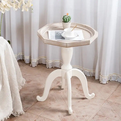 Table d'appoint octogonale avec plateau en bois massif de style rustique - 24,6 x 18,1 x 18,1