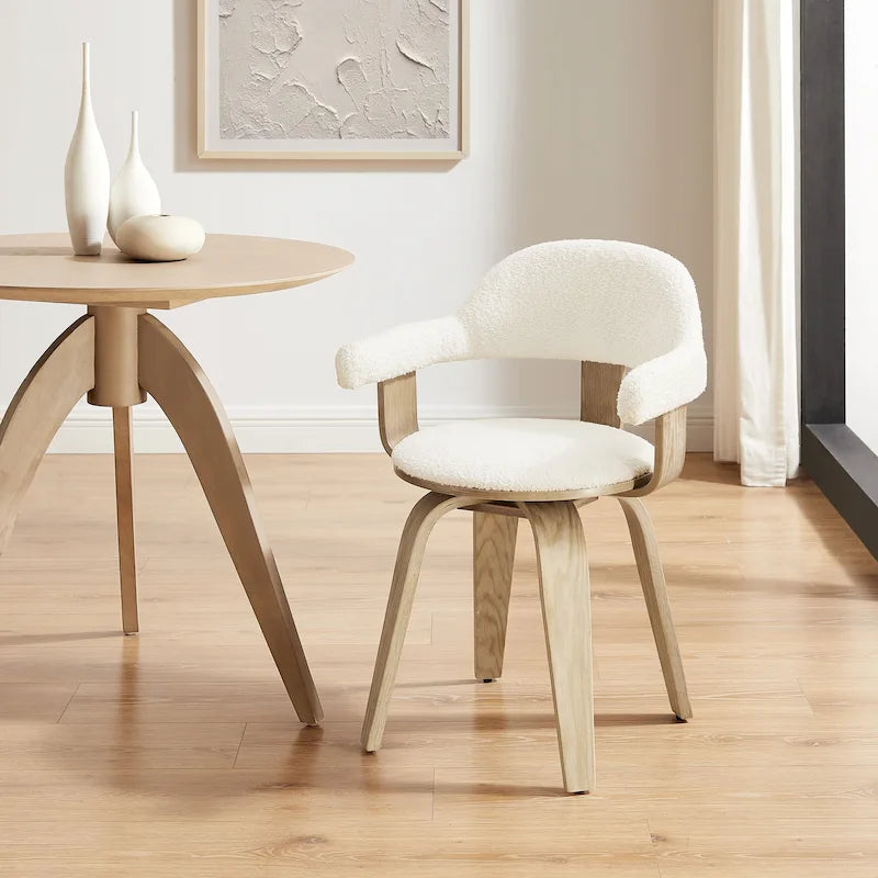 Fauteuil pivotant 360° accent mi-siècle | Bois de peuplier massif | Similicuir ou bouclette | Polyvalent