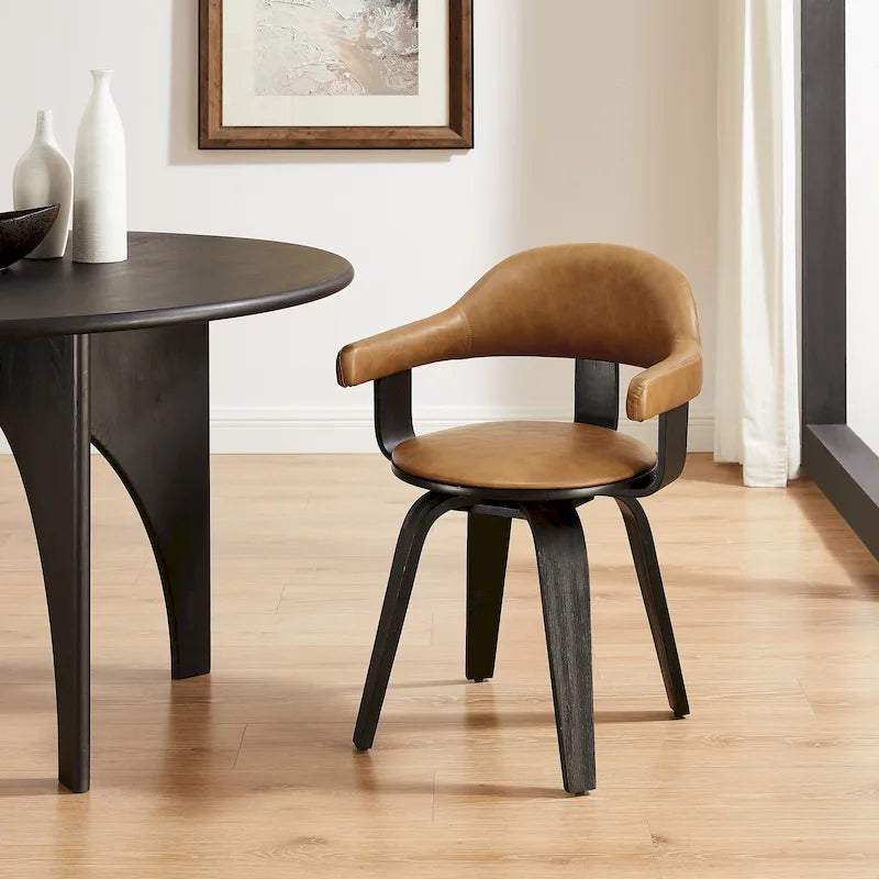 Fauteuil pivotant 360° accent mi-siècle | Bois de peuplier massif | Similicuir ou bouclette | Polyvalent