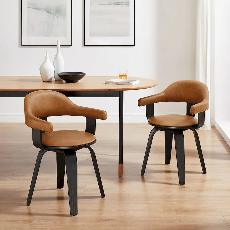 Fauteuil pivotant 360° accent mi-siècle | Bois de peuplier massif | Similicuir ou bouclette | Polyvalent