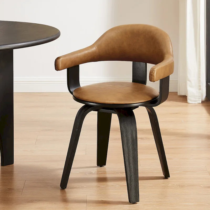 Fauteuil pivotant 360° accent mi-siècle | Bois de peuplier massif | Similicuir ou bouclette | Polyvalent