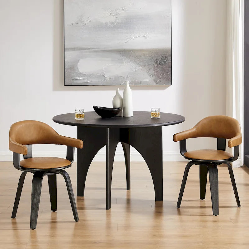Fauteuil pivotant 360° accent mi-siècle | Bois de peuplier massif | Similicuir ou bouclette | Polyvalent