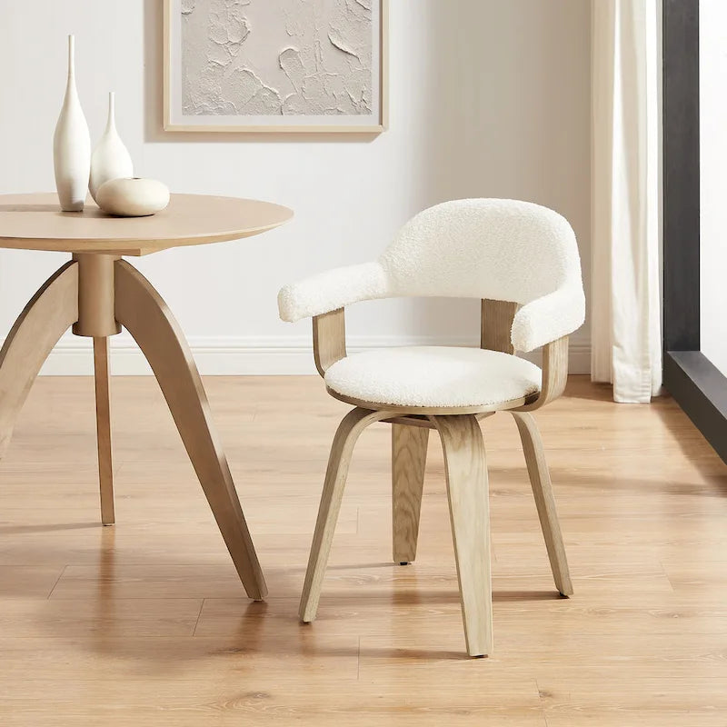 Fauteuil pivotant 360° accent mi-siècle | Bois de peuplier massif | Similicuir ou bouclette | Polyvalent