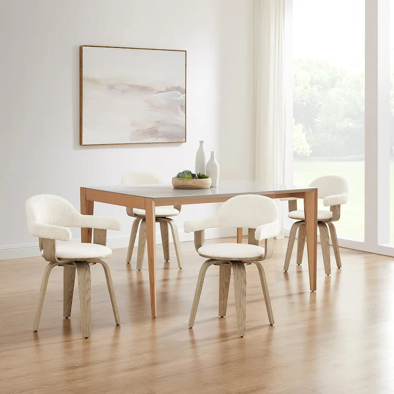 Fauteuil pivotant 360° accent mi-siècle | Bois de peuplier massif | Similicuir ou bouclette | Polyvalent