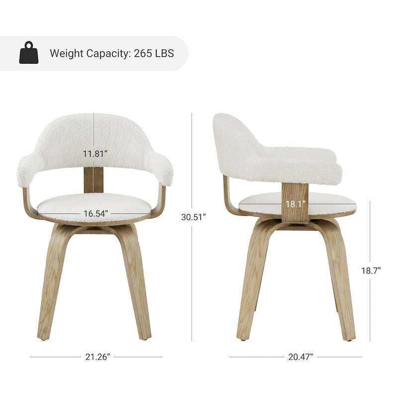 Fauteuil pivotant 360° accent mi-siècle | Bois de peuplier massif | Similicuir ou bouclette | Polyvalent