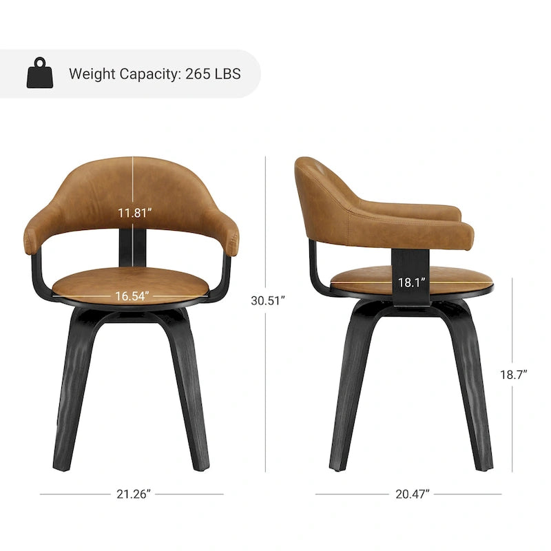 Fauteuil pivotant 360° accent mi-siècle | Bois de peuplier massif | Similicuir ou bouclette | Polyvalent