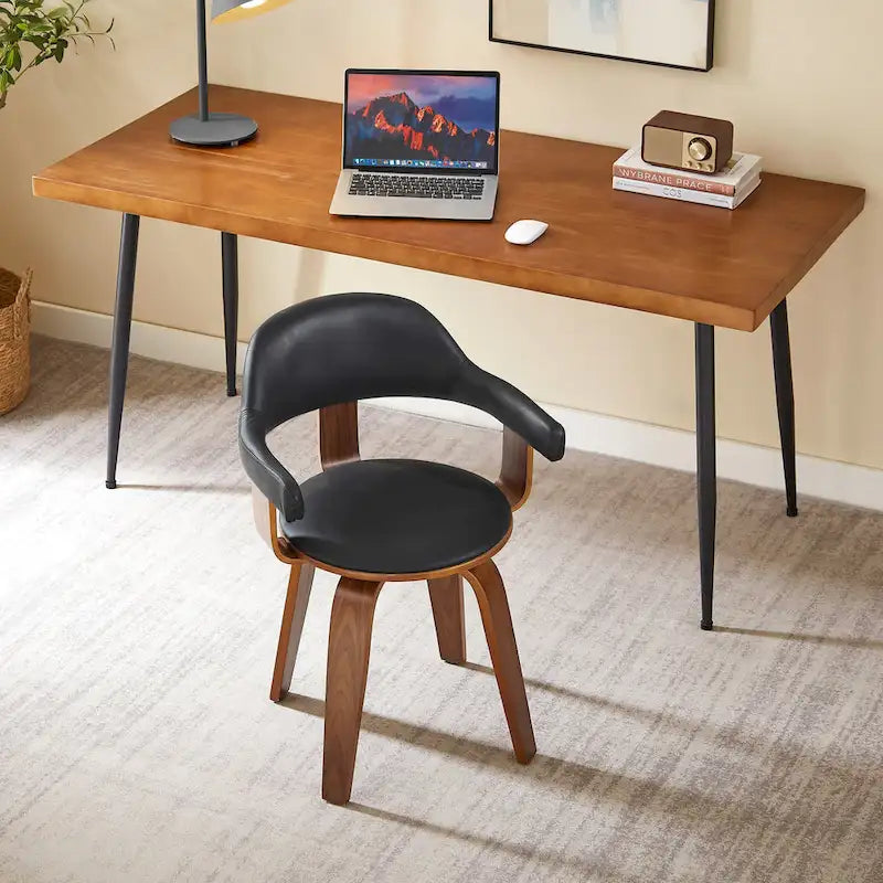 Fauteuil pivotant 360° accent mi-siècle | Bois de peuplier massif | Similicuir ou bouclette | Polyvalent