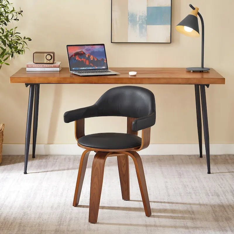 Fauteuil pivotant 360° accent mi-siècle | Bois de peuplier massif | Similicuir ou bouclette | Polyvalent
