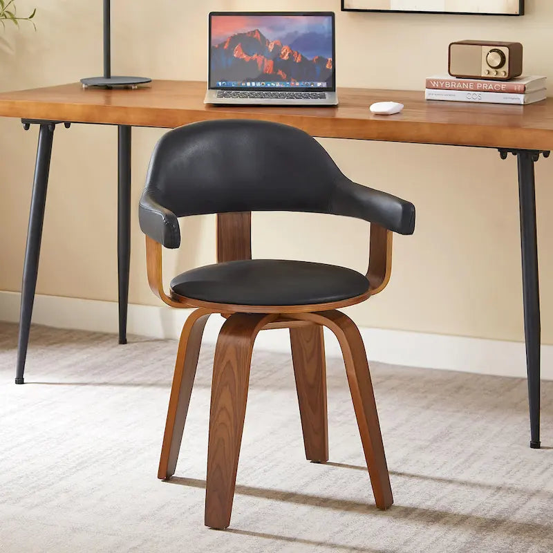 Fauteuil pivotant 360° accent mi-siècle | Bois de peuplier massif | Similicuir ou bouclette | Polyvalent