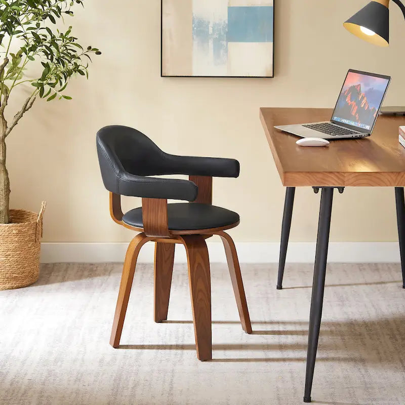 Fauteuil pivotant 360° accent mi-siècle | Bois de peuplier massif | Similicuir ou bouclette | Polyvalent