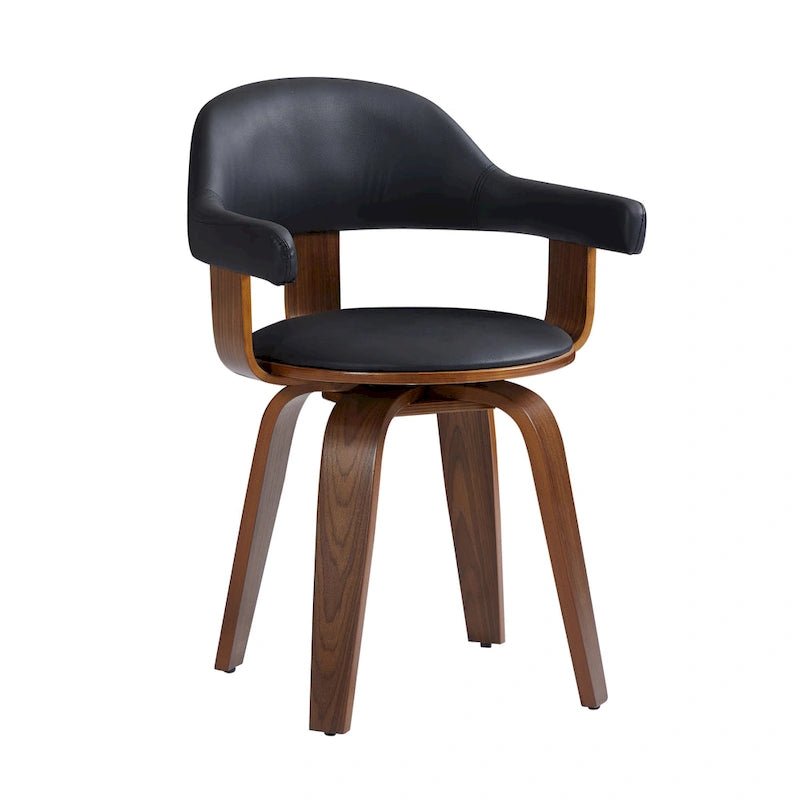 Fauteuil pivotant 360° accent mi-siècle | Bois de peuplier massif | Similicuir ou bouclette | Polyvalent