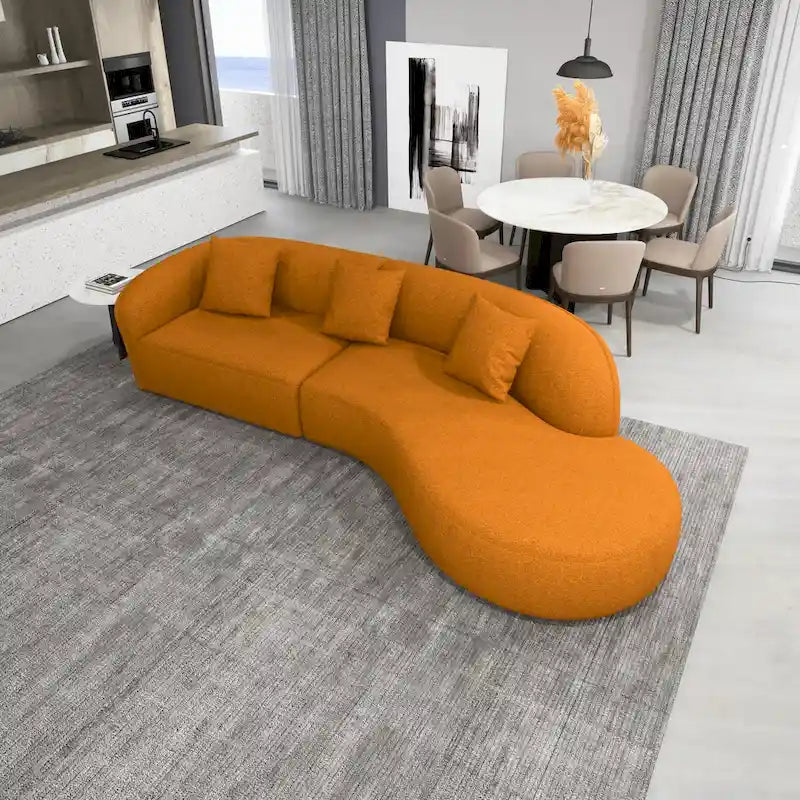 Canapé incurvé en tissu bouclé Gallar, style Japandi, luxe moderne français