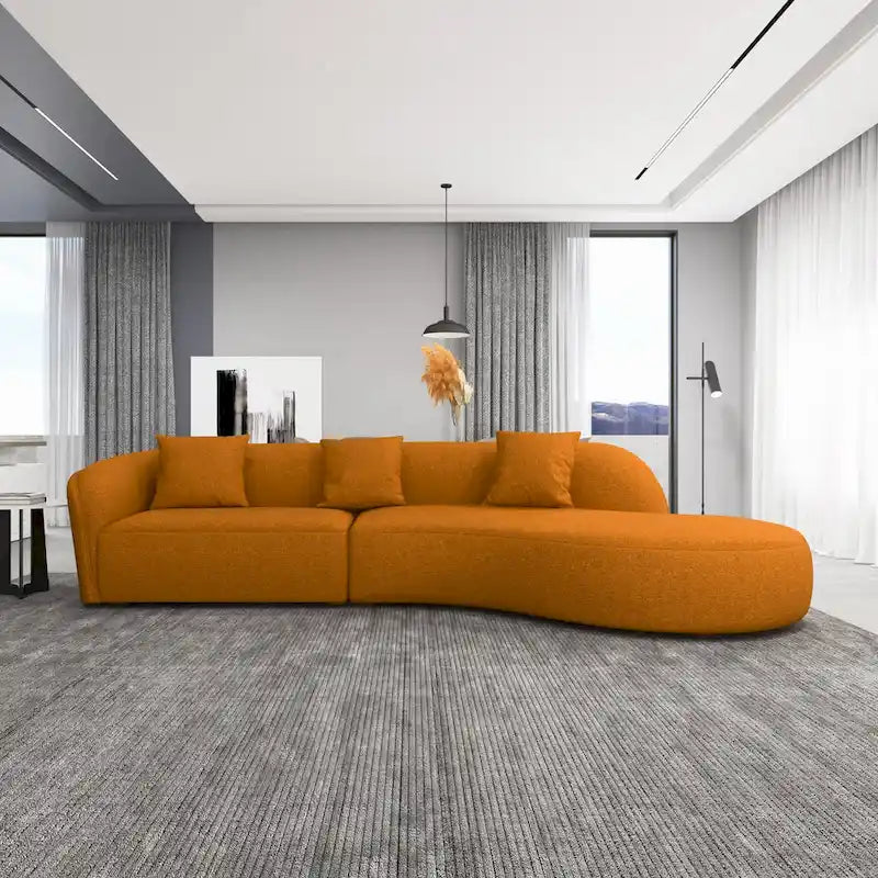 Canapé incurvé en tissu bouclé Gallar, style Japandi, luxe moderne français