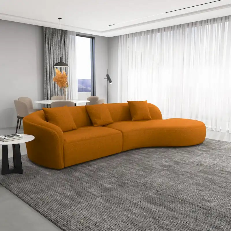 Canapé incurvé en tissu bouclé Gallar, style Japandi, luxe moderne français