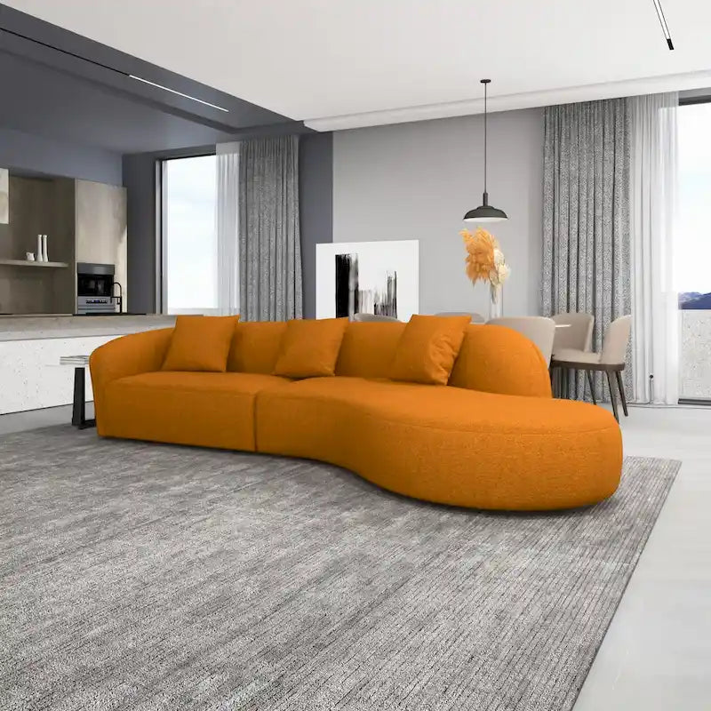 Canapé incurvé en tissu bouclé Gallar, style Japandi, luxe moderne français