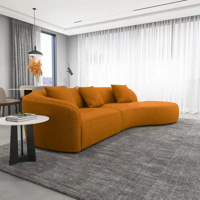Canapé incurvé en tissu bouclé Gallar, style Japandi, luxe moderne français