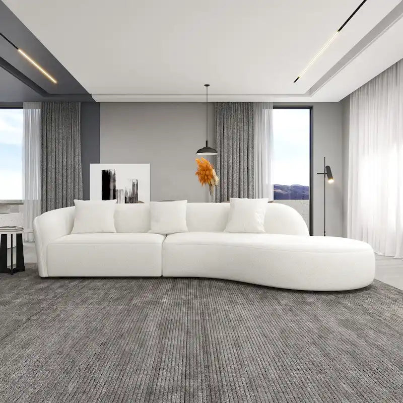 Canapé incurvé en tissu bouclé Gallar, style Japandi, luxe moderne français