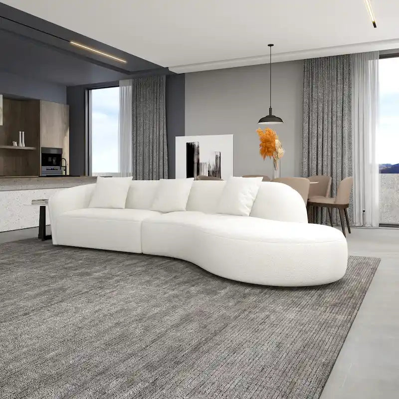 Canapé incurvé en tissu bouclé Gallar, style Japandi, luxe moderne français