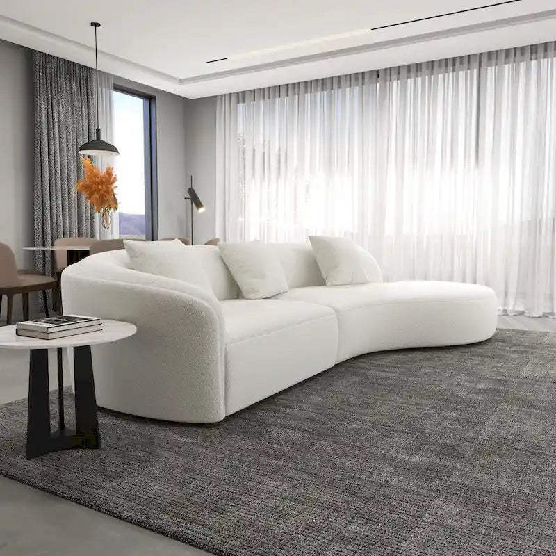 Canapé incurvé en tissu bouclé Gallar, style Japandi, luxe moderne français
