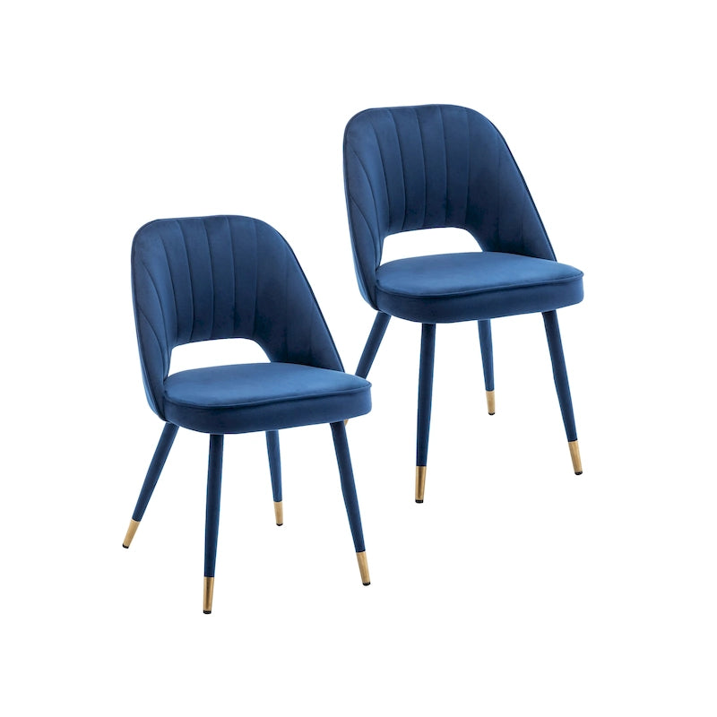 Chaises de salle à manger capitonnées en velours avec embouts dorés, lot de 2 | Sans accoudoirs | 120 kg | 4 coloris