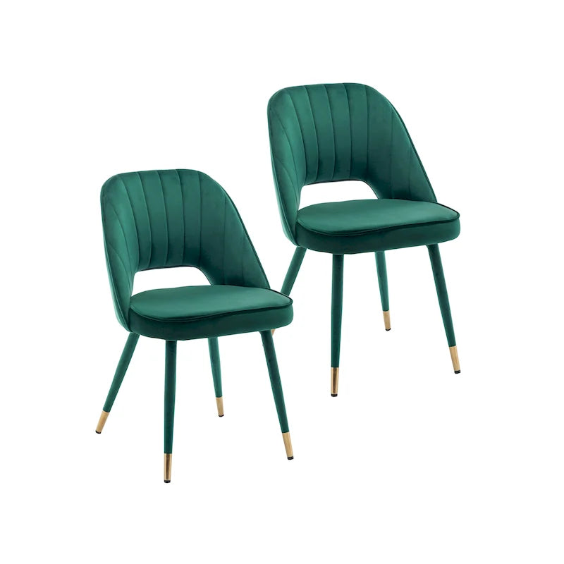 Chaises de salle à manger capitonnées en velours avec embouts dorés, lot de 2 | Sans accoudoirs | 120 kg | 4 coloris