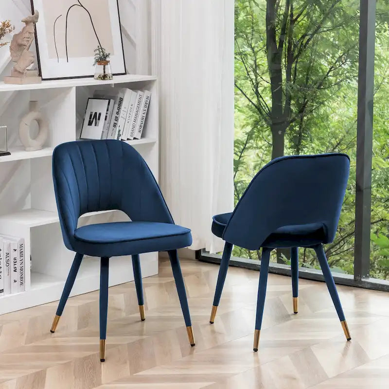 Chaises de salle à manger capitonnées en velours avec embouts dorés, lot de 2 | Sans accoudoirs | 120 kg | 4 coloris