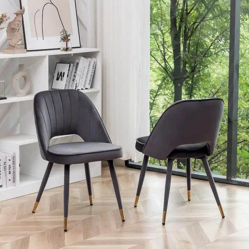 Chaises de salle à manger capitonnées en velours avec embouts dorés, lot de 2 | Sans accoudoirs | 120 kg | 4 coloris