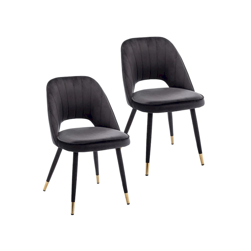 Chaises de salle à manger capitonnées en velours avec embouts dorés, lot de 2 | Sans accoudoirs | 120 kg | 4 coloris