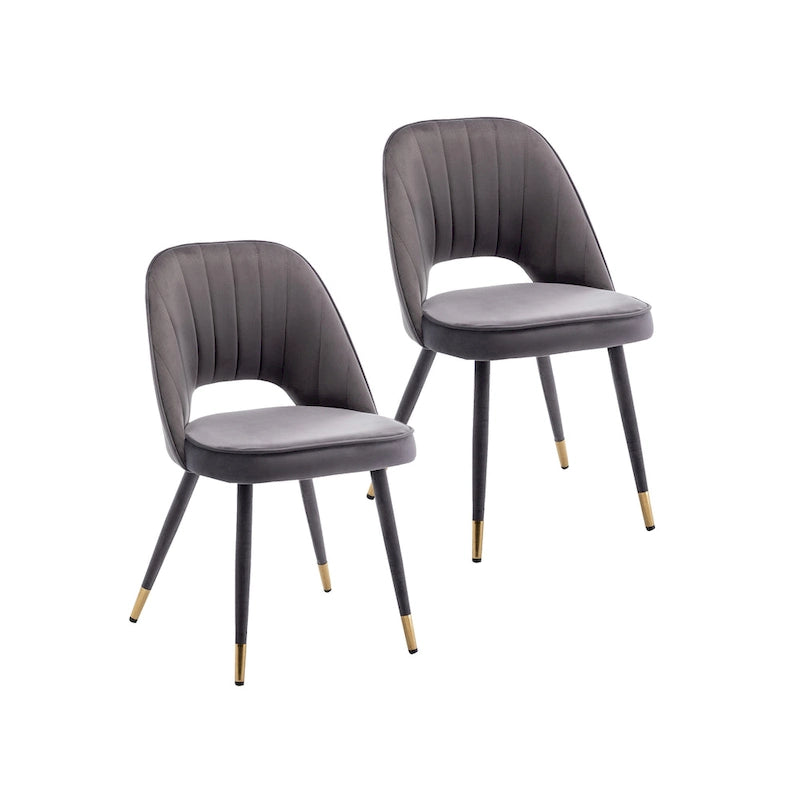 Chaises de salle à manger capitonnées en velours avec embouts dorés, lot de 2 | Sans accoudoirs | 120 kg | 4 coloris