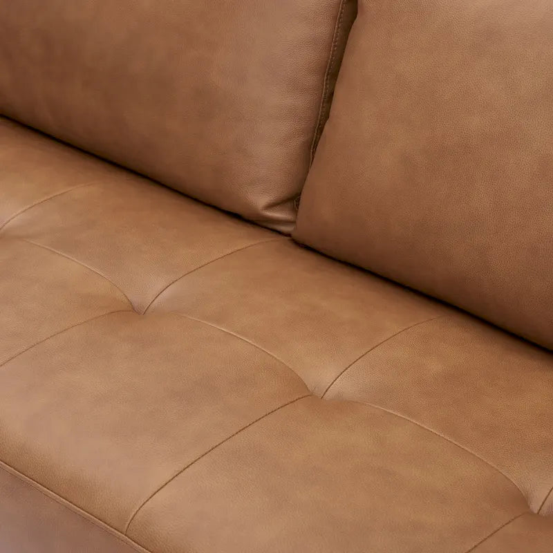 Causeuse de luxe en cuir de vachette avec coussins fermes, design spacieux à 2 places et traversins