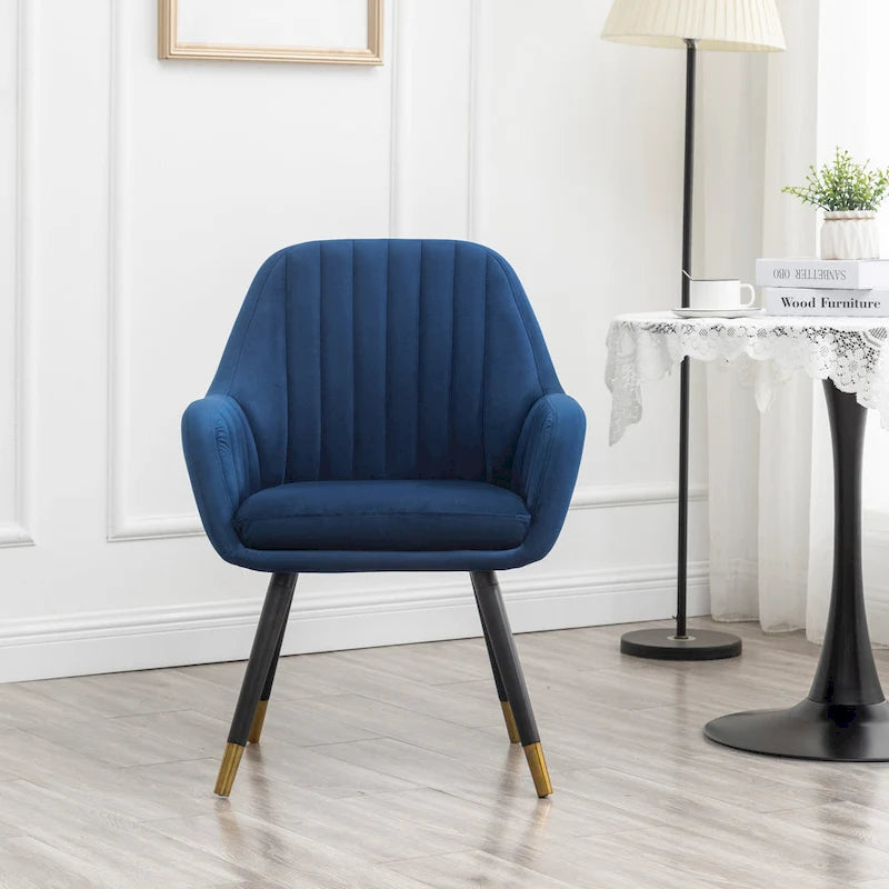 Fauteuil Velours "Barrel" | Profonds plis piqués | Pieds en bois de hêtre avec accents dorés | L 64,8 cm