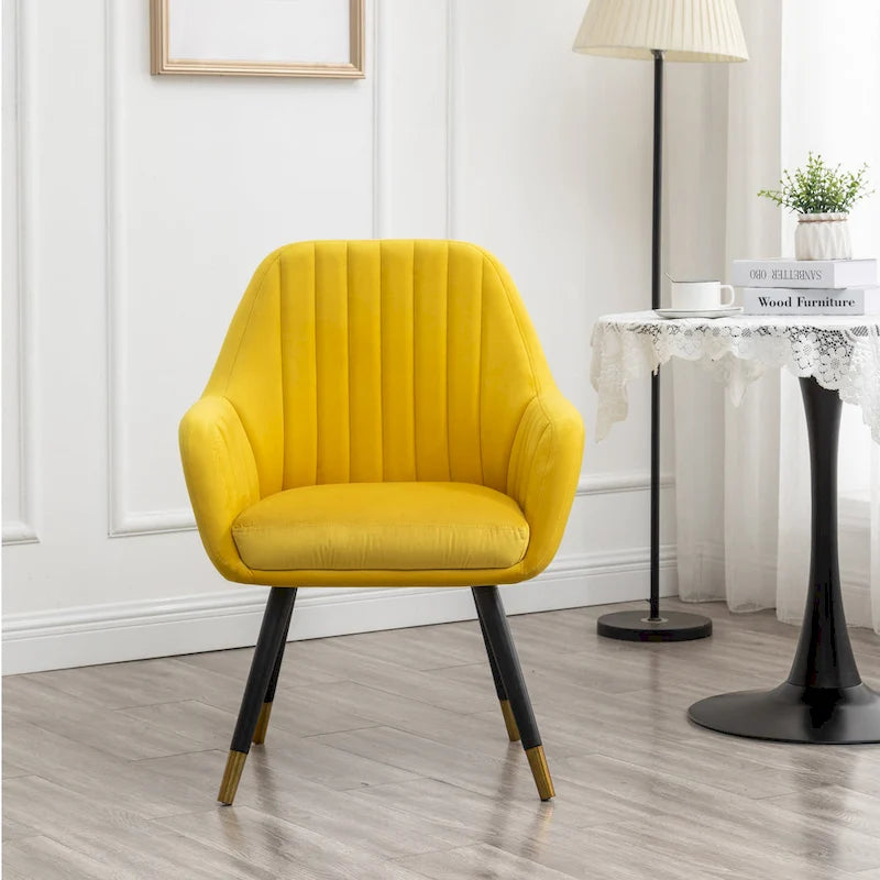 Fauteuil Velours "Barrel" | Profonds plis piqués | Pieds en bois de hêtre avec accents dorés | L 64,8 cm