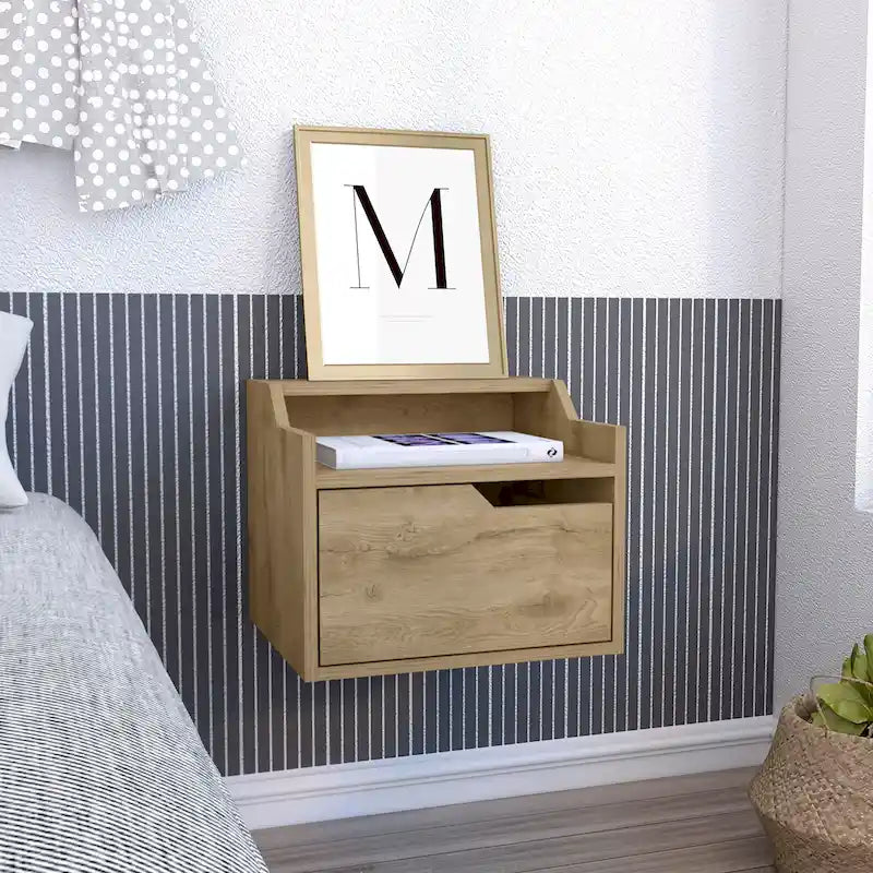 Table de Chevet Murale Flottante Moderne avec Tiroir et Étagère à Deux Niveaux | 5 Couleurs | 40 cm L x 34 cm P
