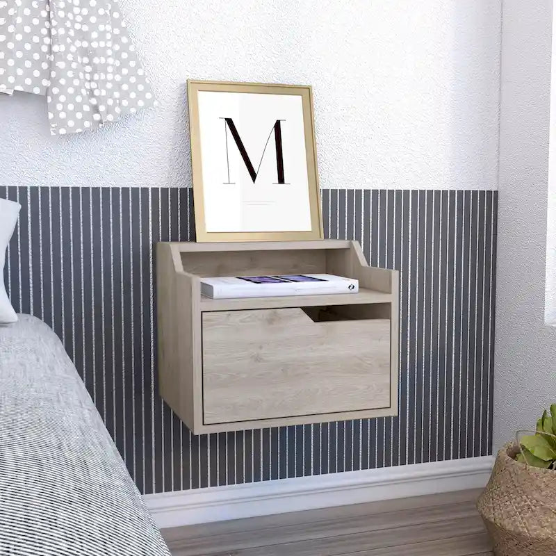 Table de Chevet Murale Flottante Moderne avec Tiroir et Étagère à Deux Niveaux | 5 Couleurs | 40 cm L x 34 cm P