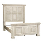 Lit double Queen | Finition vieillie Whitestone | Bois d'hévéa et moulures | Style traditionnel