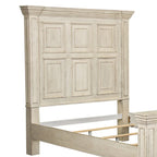 Lit double Queen | Finition vieillie Whitestone | Bois d'hévéa et moulures | Style traditionnel