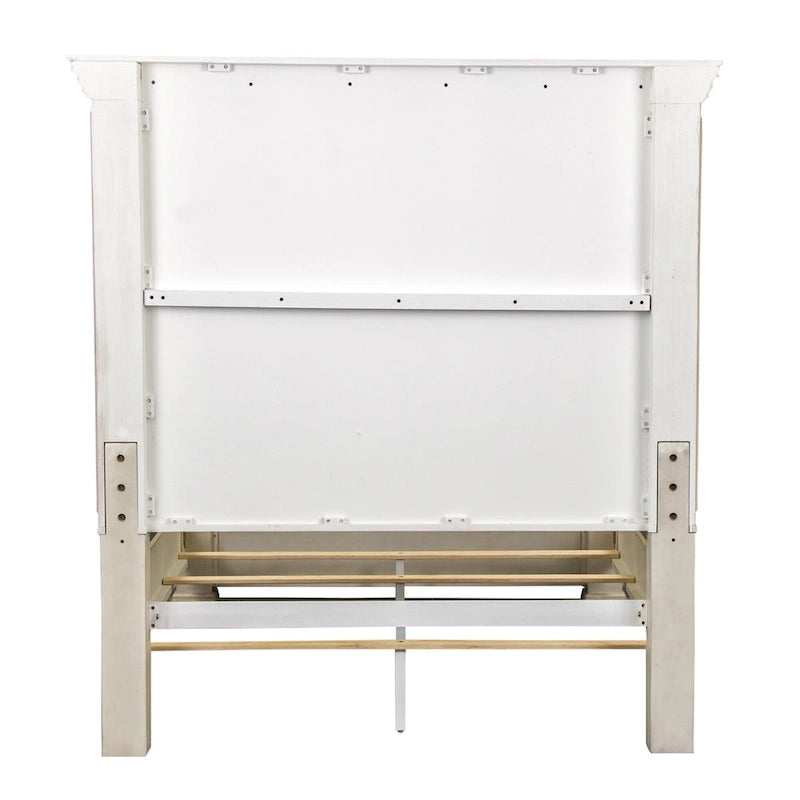 Lit double Queen | Finition vieillie Whitestone | Bois d'hévéa et moulures | Style traditionnel
