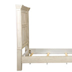 Lit double Queen | Finition vieillie Whitestone | Bois d'hévéa et moulures | Style traditionnel