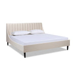 Lit plateforme en lin discret avec tête de lit capitonnée verticale | Très grand lit et grand lit | Style campagnard