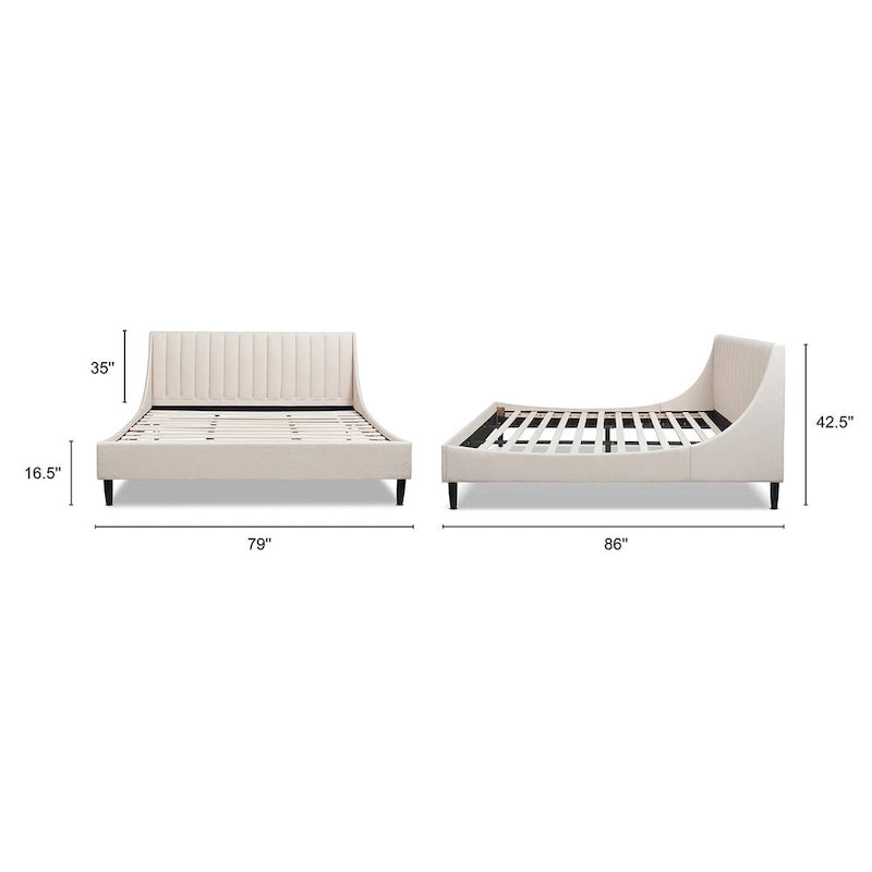 Lit plateforme en lin discret avec tête de lit capitonnée verticale | Très grand lit et grand lit | Style campagnard