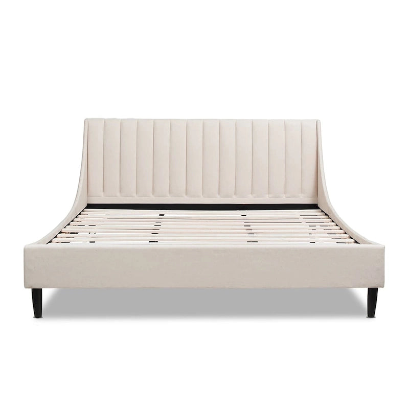 Lit plateforme en lin discret avec tête de lit capitonnée verticale | Très grand lit et grand lit | Style campagnard