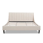 Lit plateforme en lin discret avec tête de lit capitonnée verticale | Très grand lit et grand lit | Style campagnard