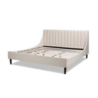 Lit plateforme en lin discret avec tête de lit capitonnée verticale | Très grand lit et grand lit | Style campagnard