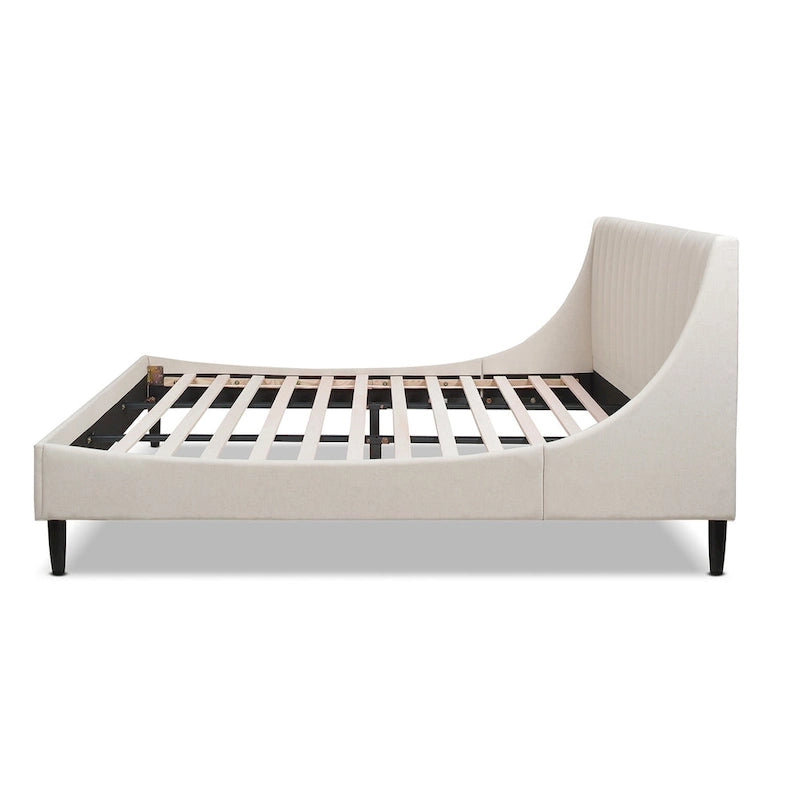 Lit plateforme en lin discret avec tête de lit capitonnée verticale | Très grand lit et grand lit | Style campagnard