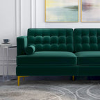 Canapé d'angle modulable capitonné en velours de style Mid-Century avec méridienne | Pieds en métal doré | Convertible | Vert