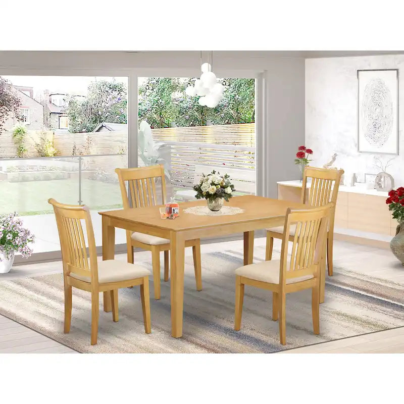 Ensemble Table à Manger Rectangulaire en Bois Massif et 4 Chaises – Ensemble de Salle à Manger/Cuisine en Chêne