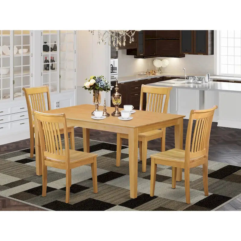 Ensemble Table à Manger Rectangulaire en Bois Massif et 4 Chaises – Ensemble de Salle à Manger/Cuisine en Chêne