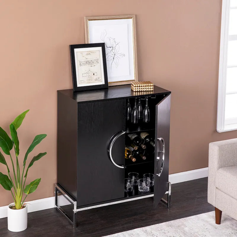 Meuble bar double porte Pierton – Meuble de rangement d'alcool autoportant avec étagères