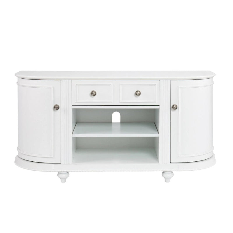Meuble TV blanc Wells Modern Farmhouse – Console multimédia avec placards incurvés pour téléviseurs jusqu'à 46 po