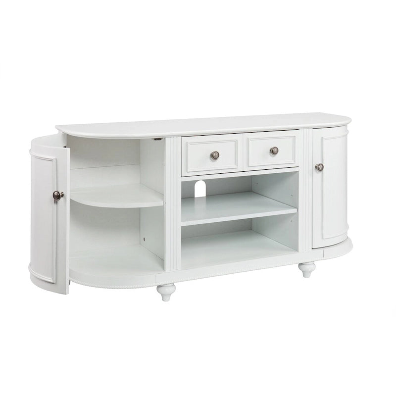 Meuble TV blanc Wells Modern Farmhouse – Console multimédia avec placards incurvés pour téléviseurs jusqu'à 46 po